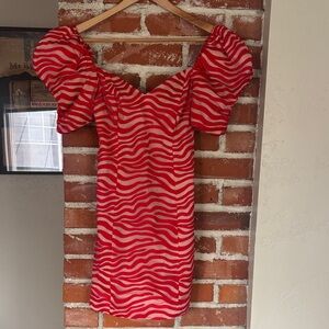 Adam Selman lipstick Carlotta dress, red embroidered zebra
